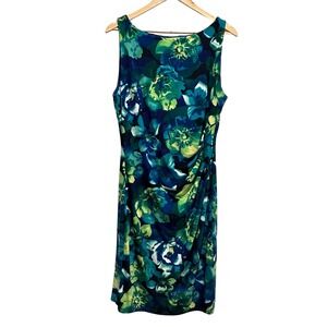 Lauren Ralph Lauren Floral Sheath Dress Womens 14 Ruched Classic Tropical Party